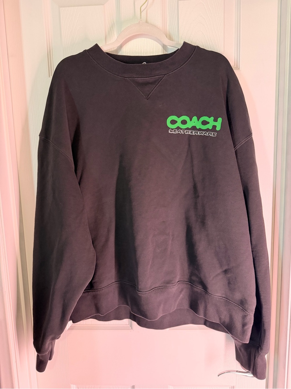 Coach Men's Black Crewneck Sweatshirt with Green Logo